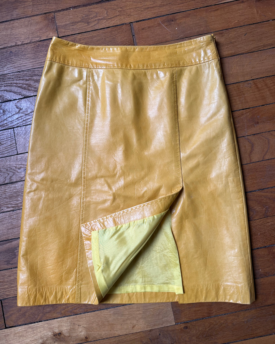 Yellow leather skirt