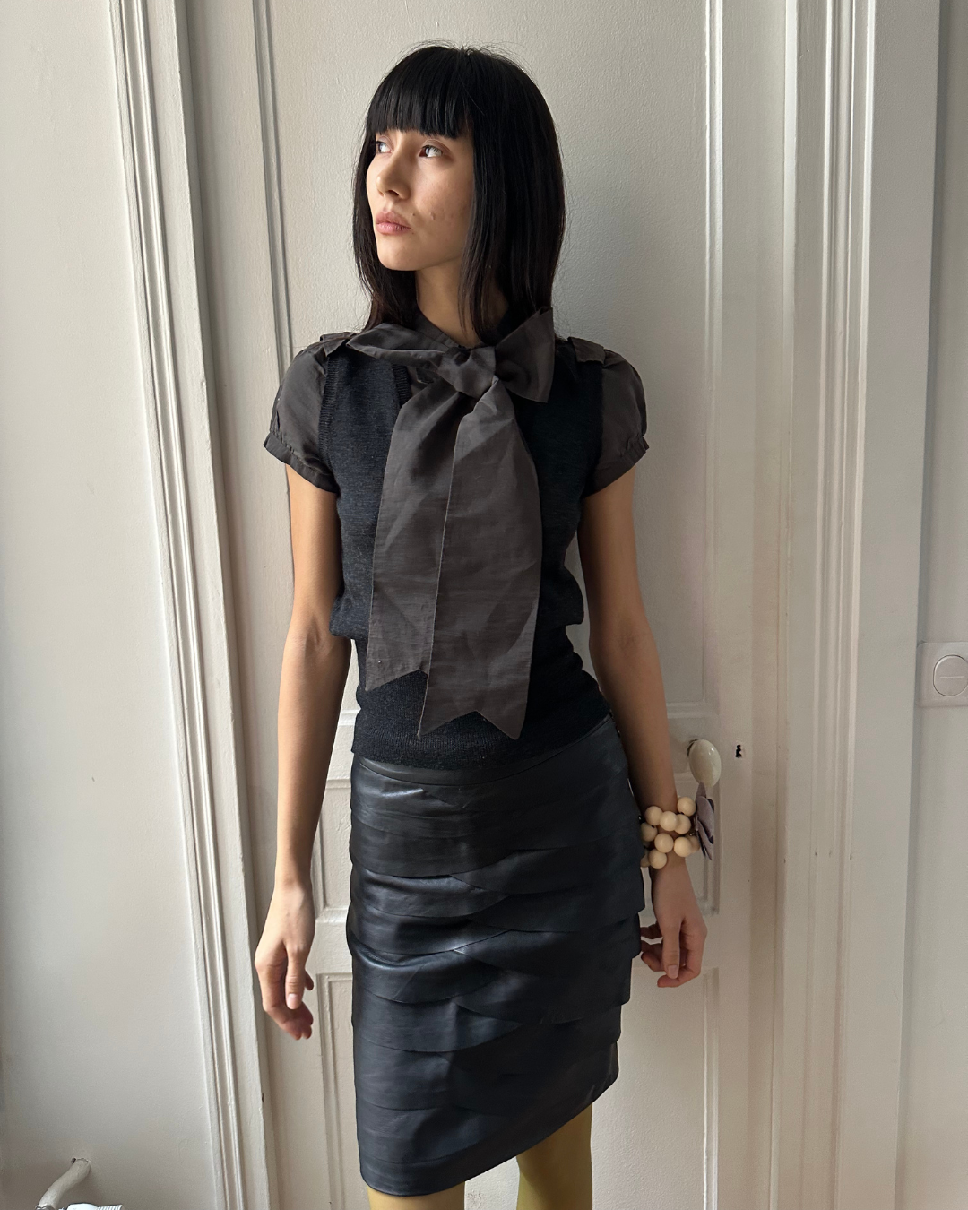 Black leather skirt with ruffles