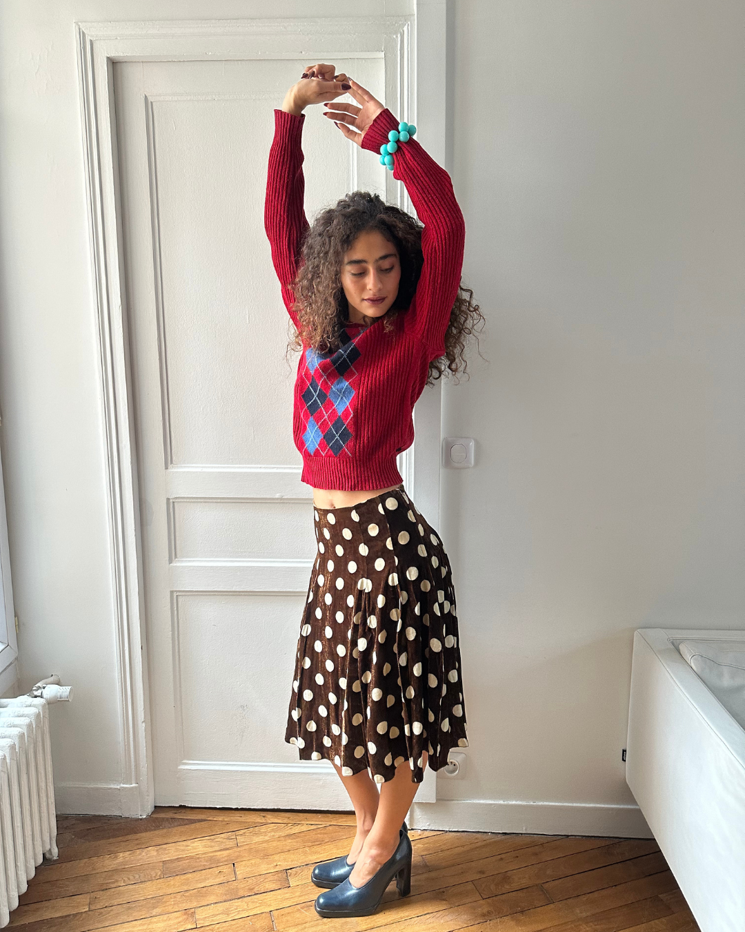 Polka dot velvet skirt