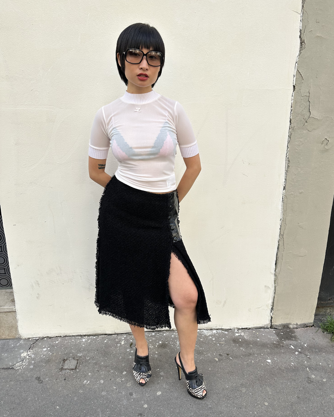 Two-tone tweed-style skirt