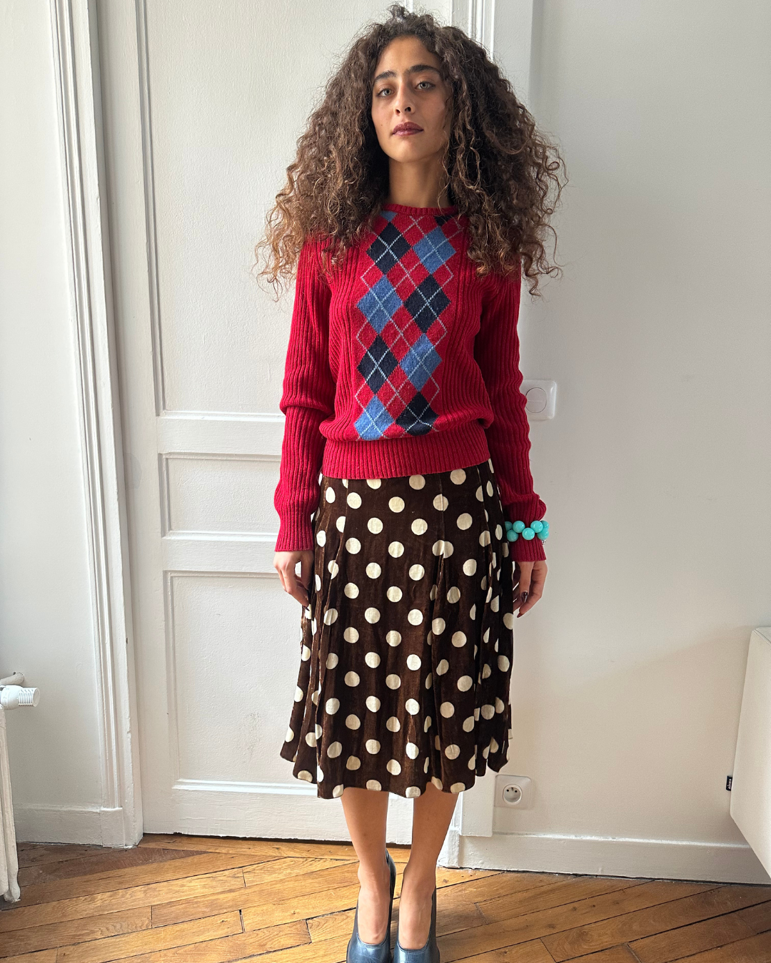 Polka dot velvet skirt