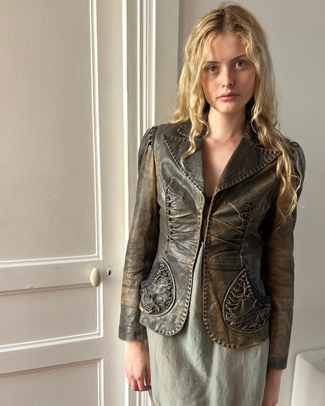Washed leather jacket