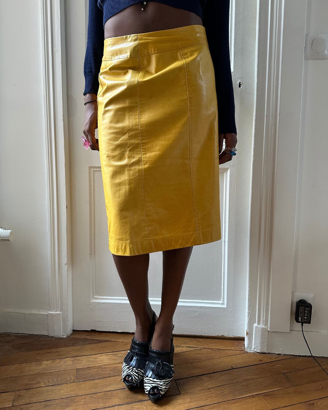 Yellow leather skirt