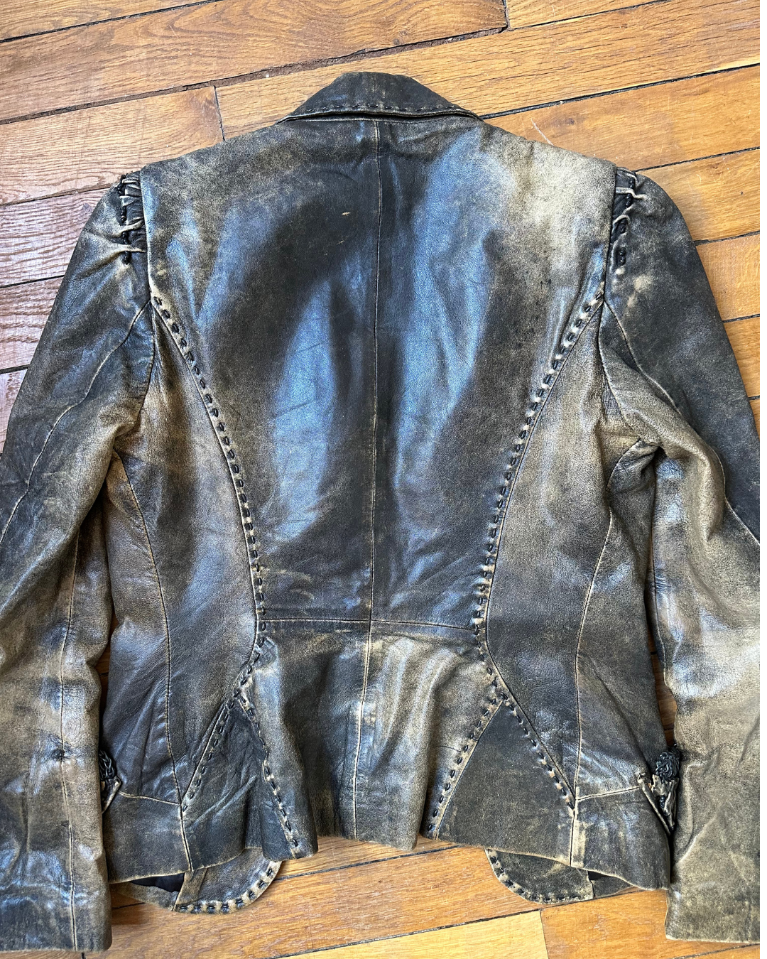 Washed leather jacket