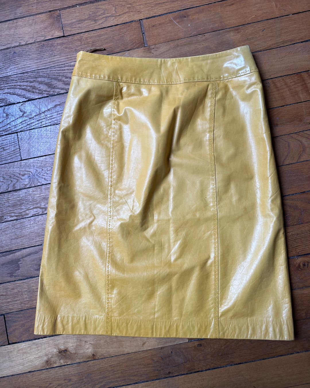 Yellow leather skirt