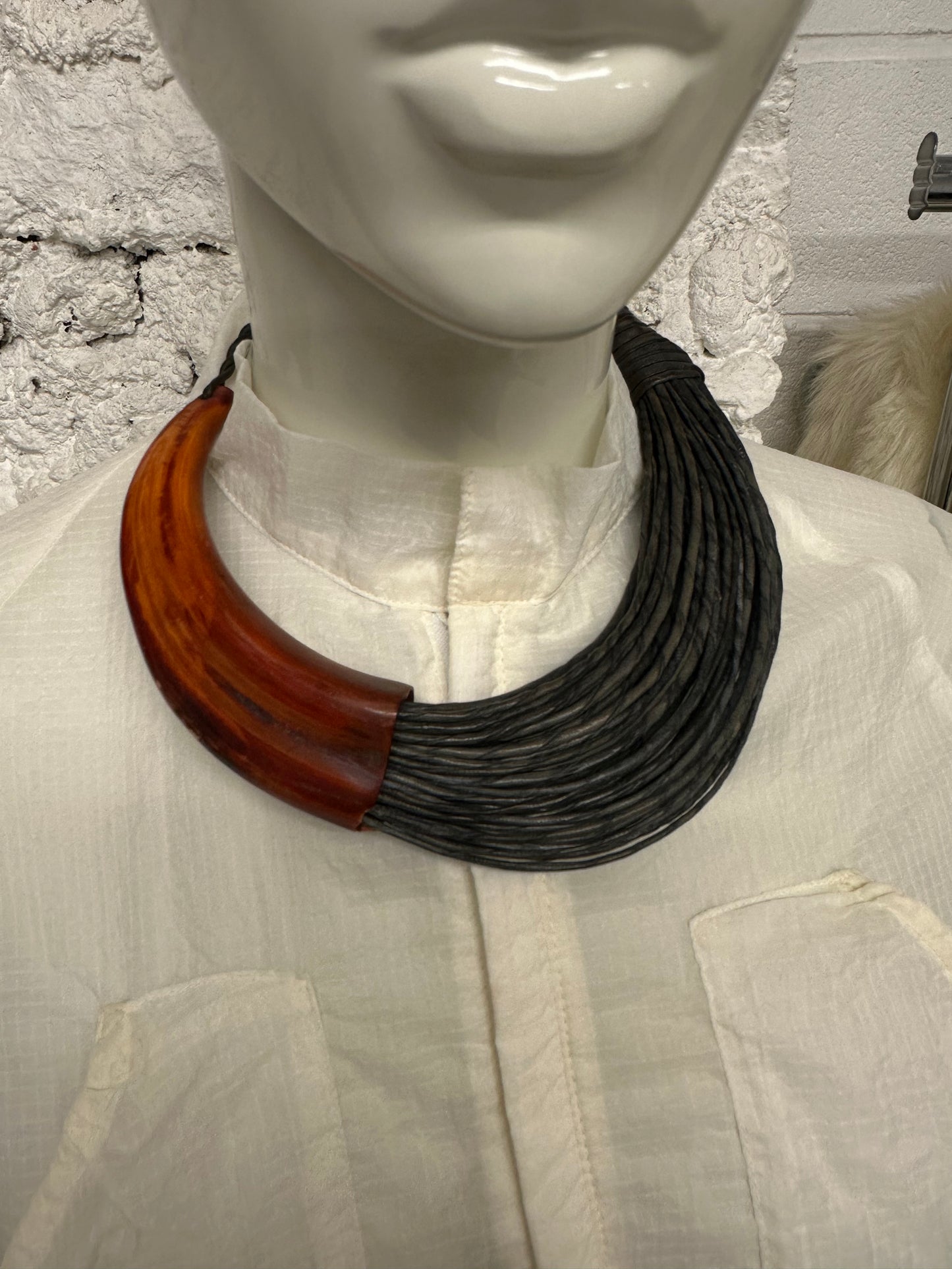 Horn and leather necklace