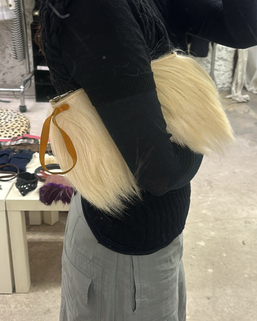 Beige fur clutch