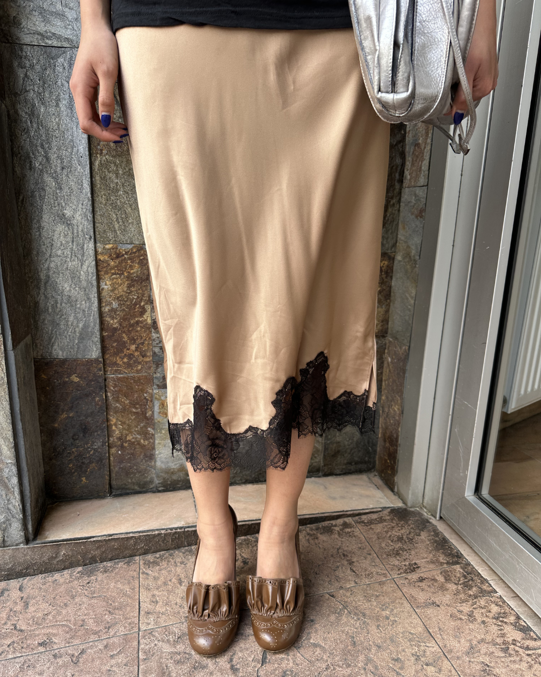 Satin and lace skirt