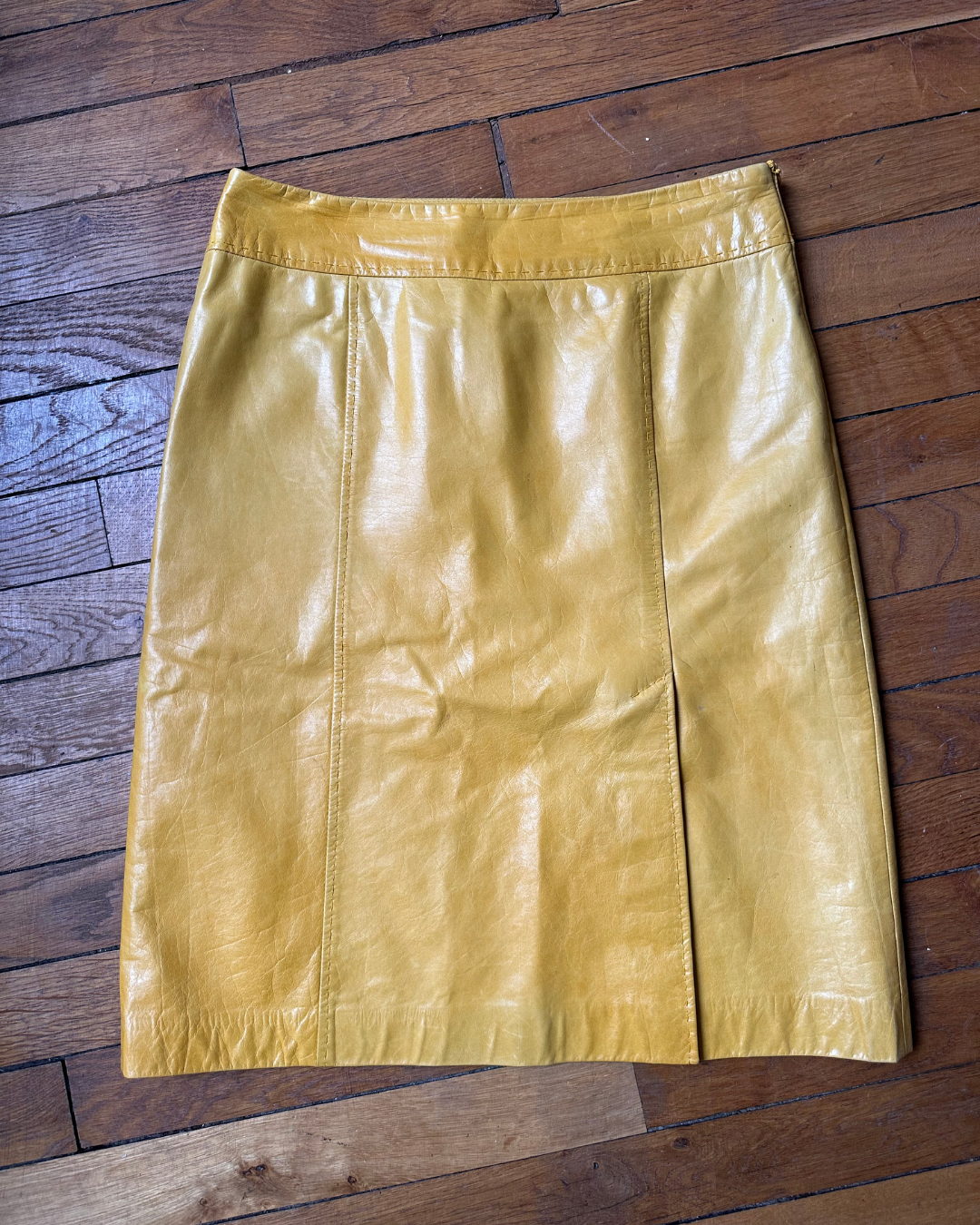 Yellow leather skirt
