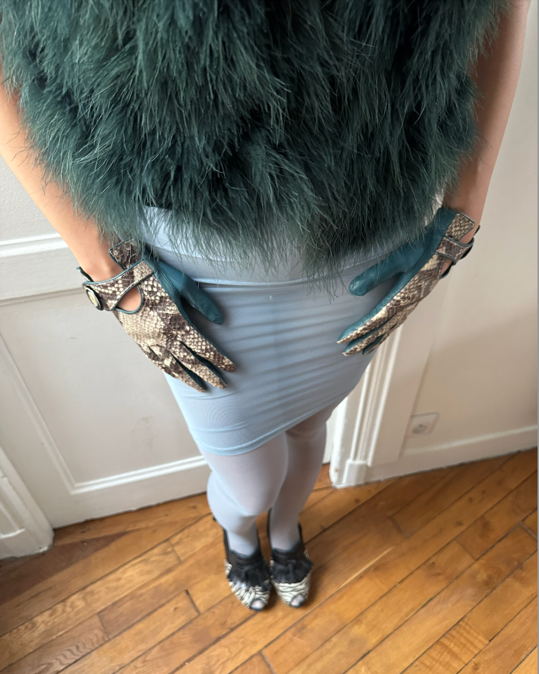 Teal blue leather gloves