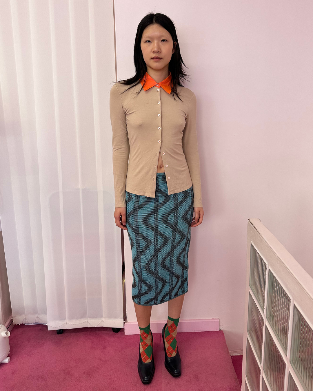 Two-tone beige and orange shirt