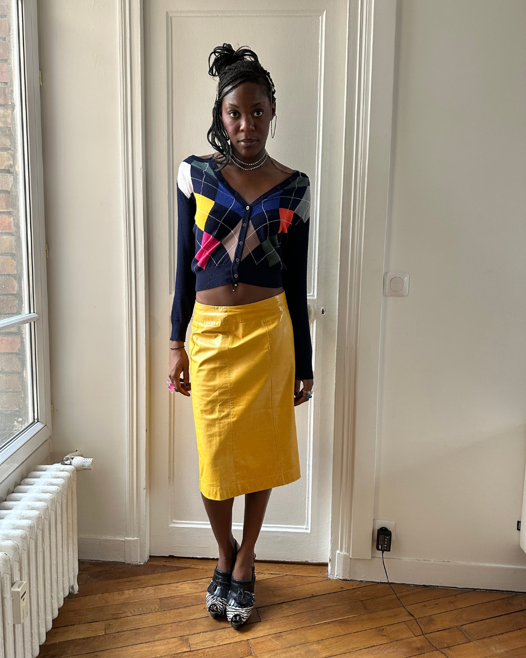 Yellow leather skirt