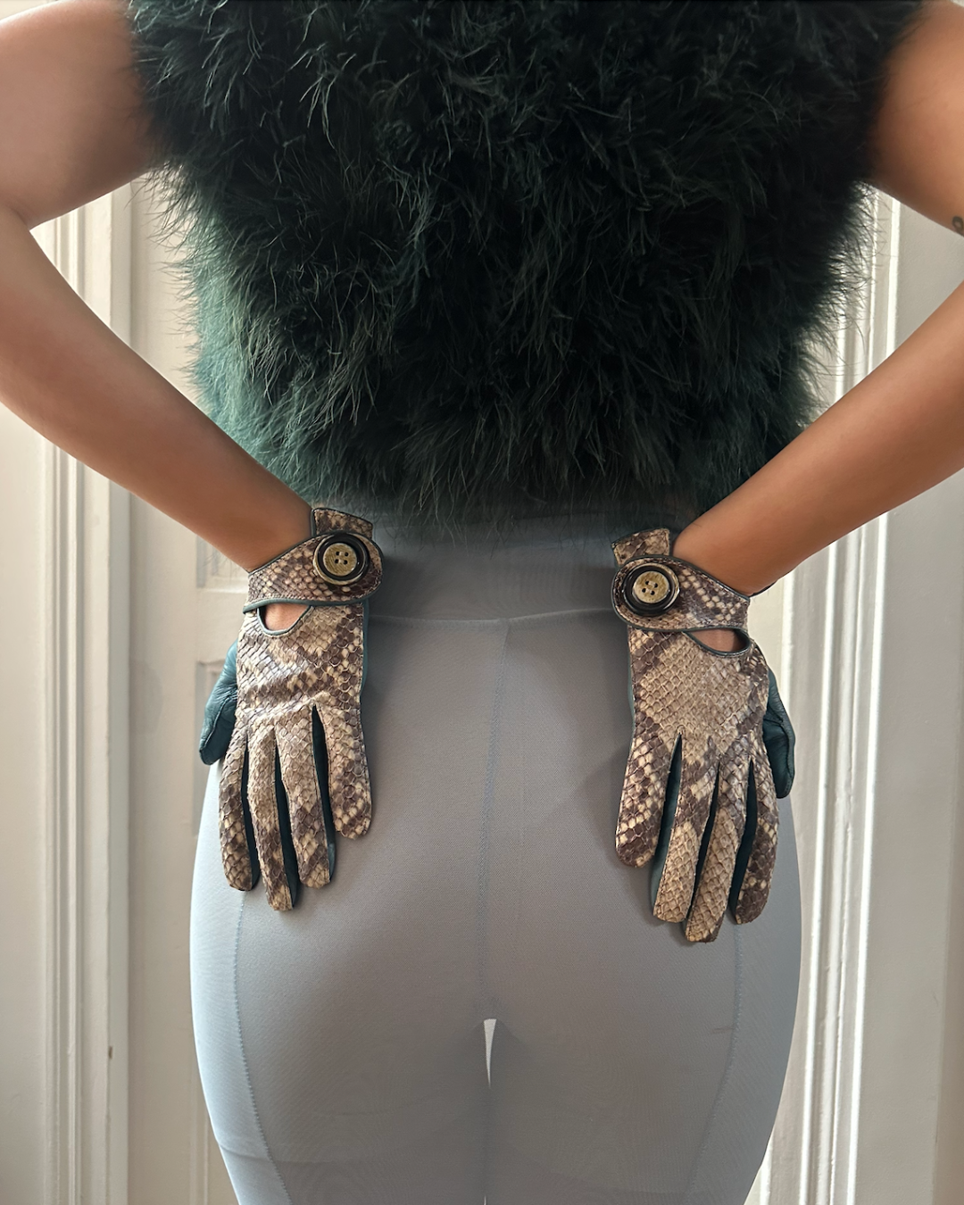 Teal blue leather gloves