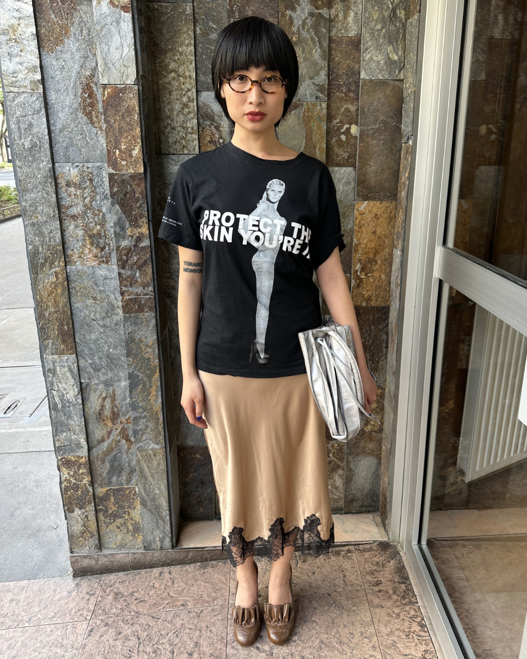 Satin and lace skirt