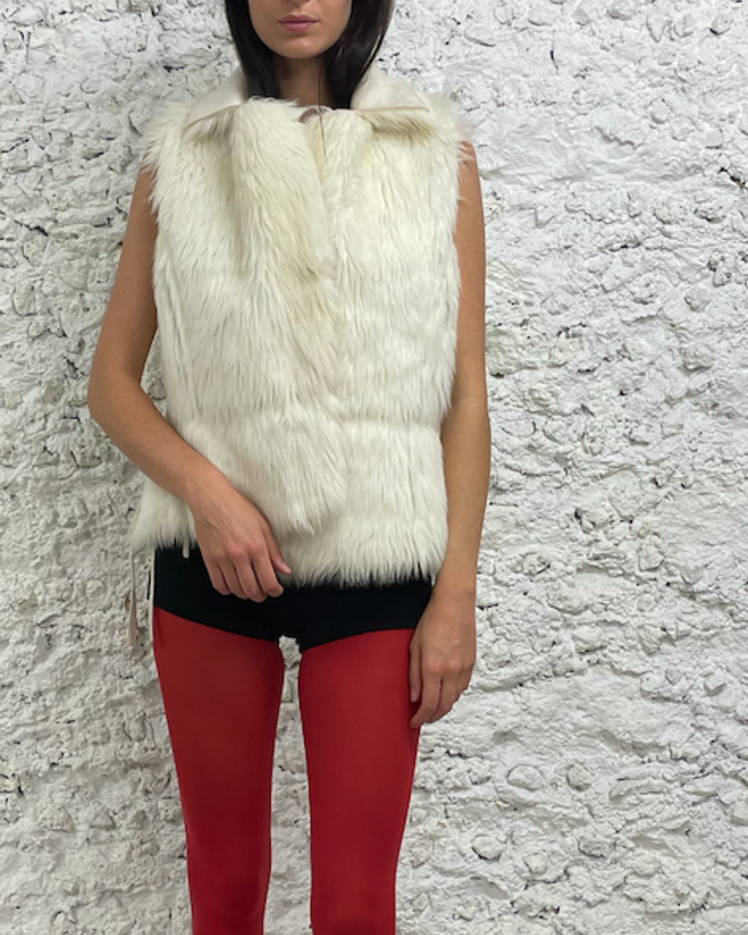 Beige sleeveless fur