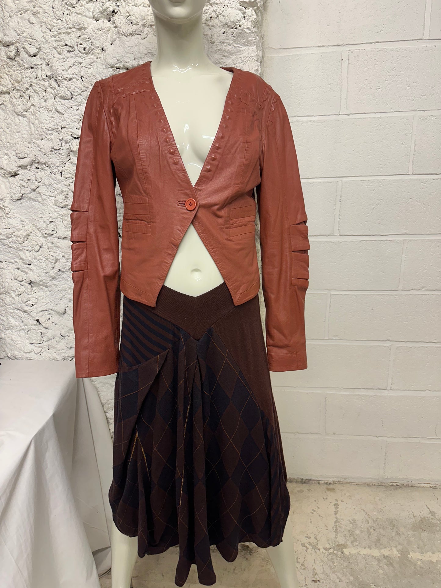 Rust-colored leather jacket