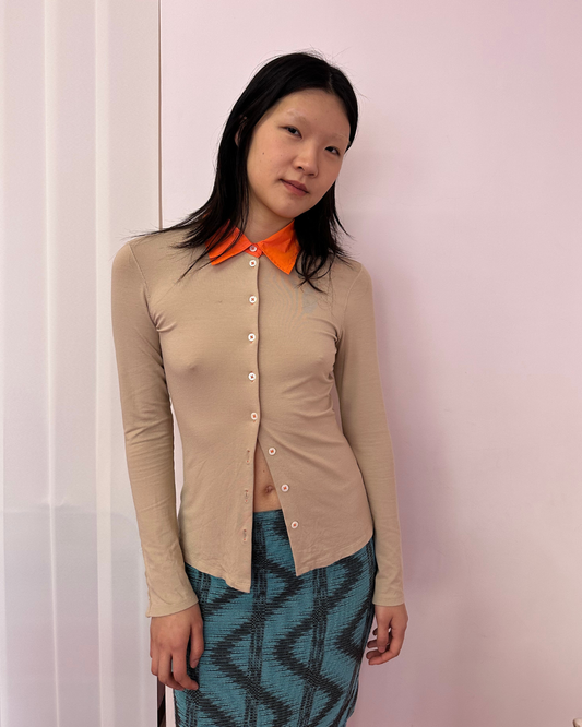 Two-tone beige and orange shirt