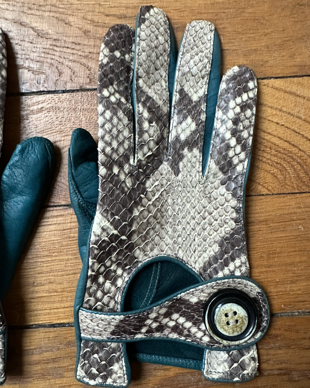 Teal blue leather gloves