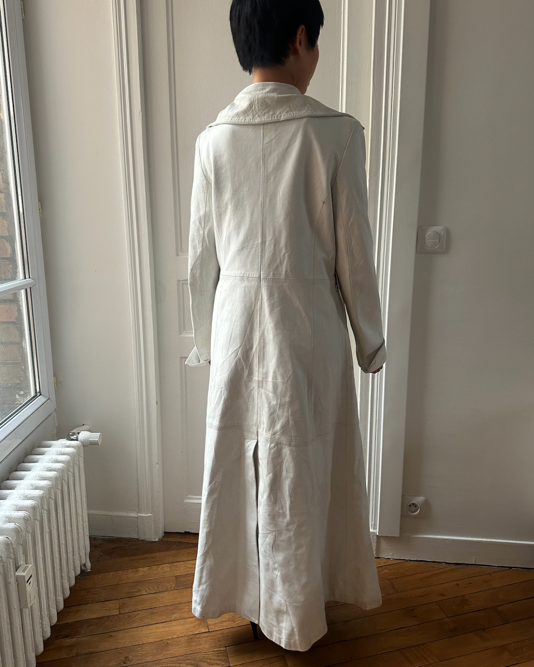 White leather trench coat