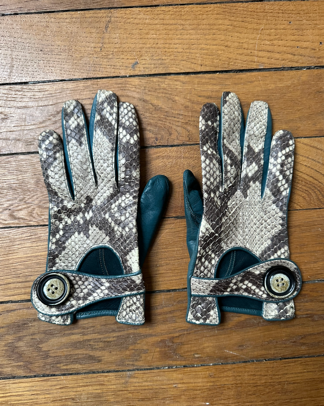 Teal blue leather gloves