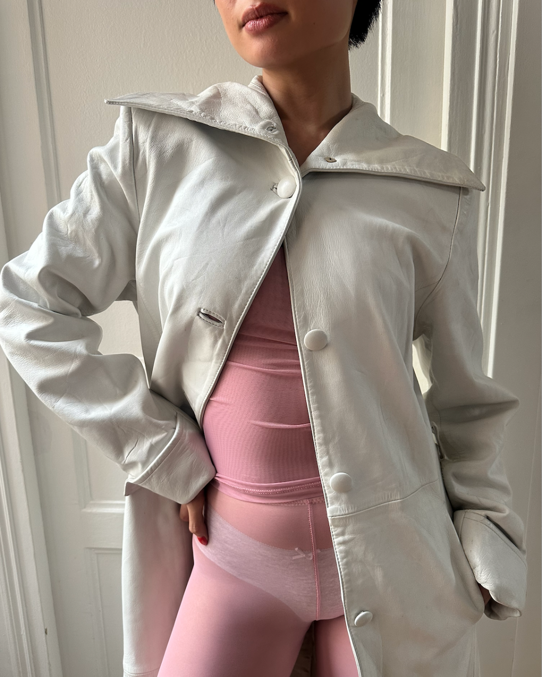 White leather trench coat