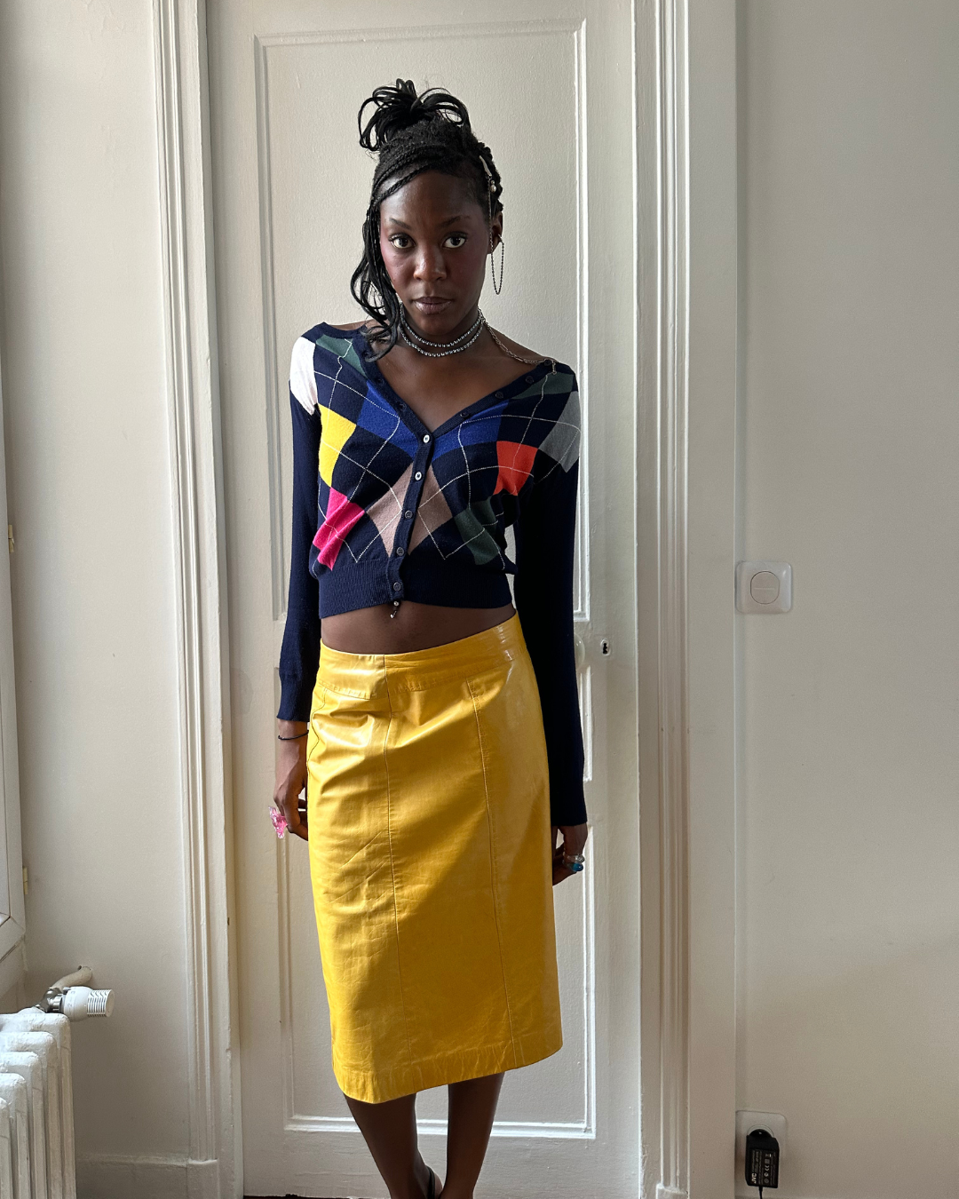 Yellow leather skirt