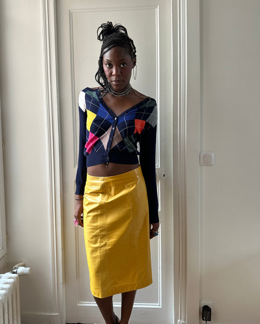 Yellow leather skirt