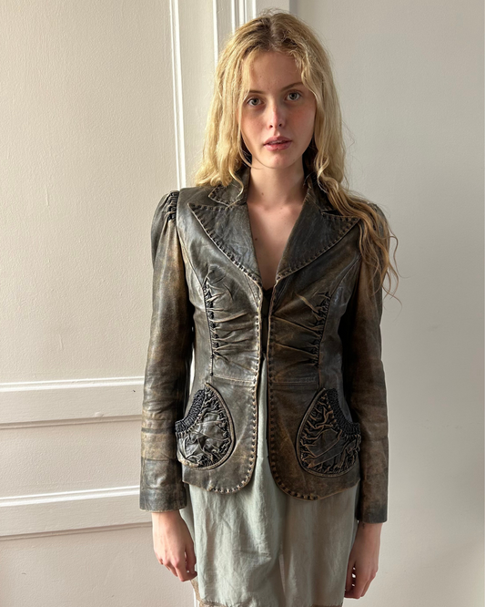 Washed leather jacket