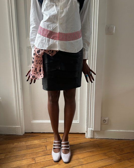 Black leather skirt with ruffles