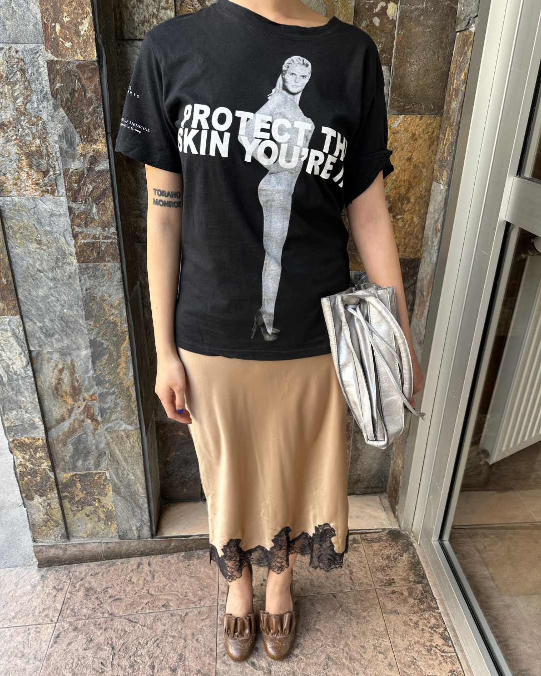 Satin and lace skirt
