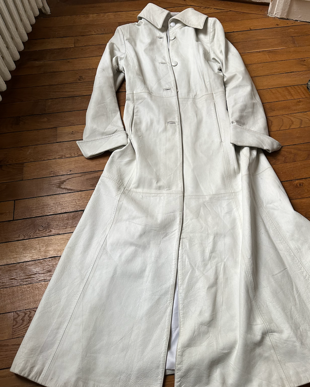 White leather trench coat