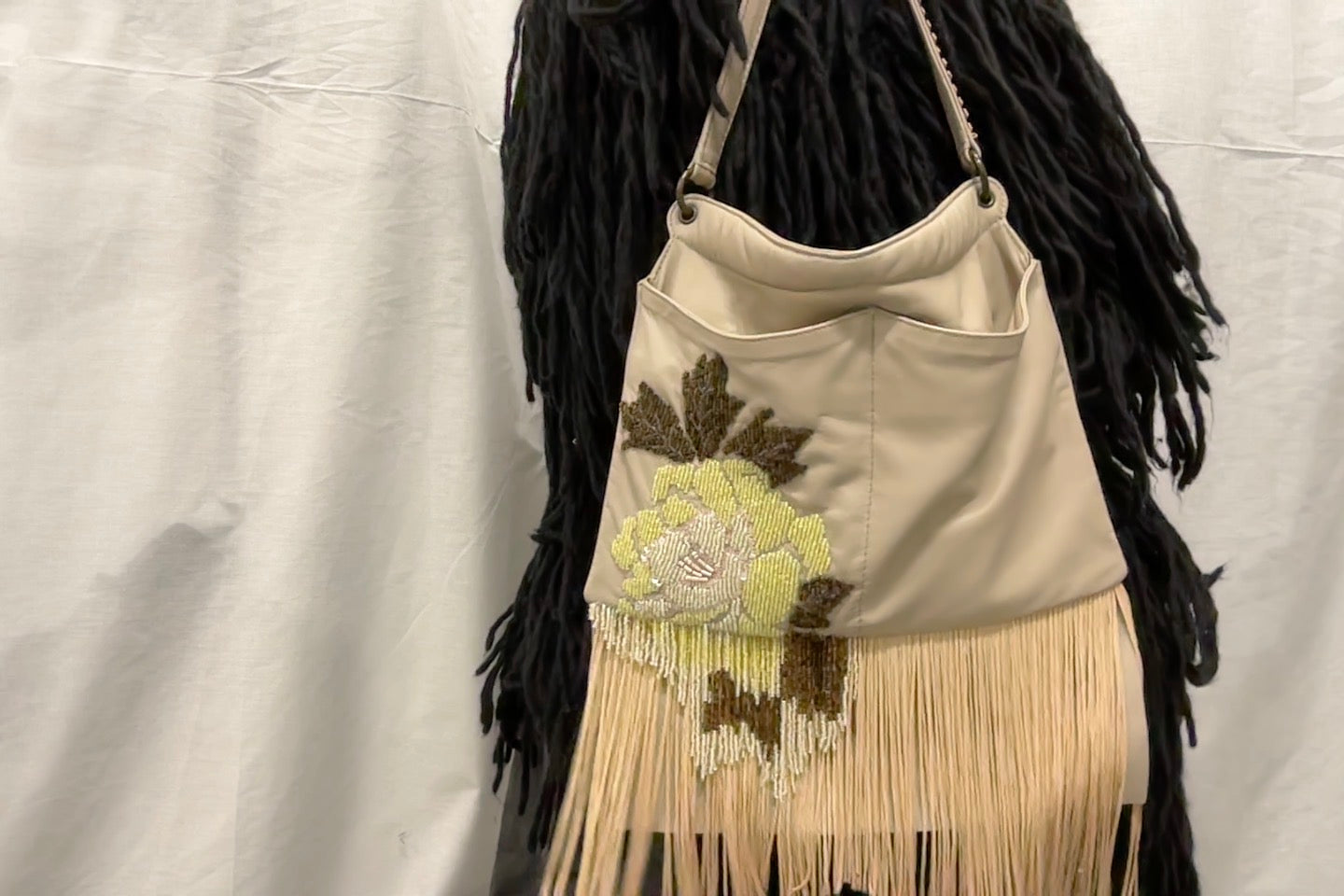 Beaded and fringed handbag