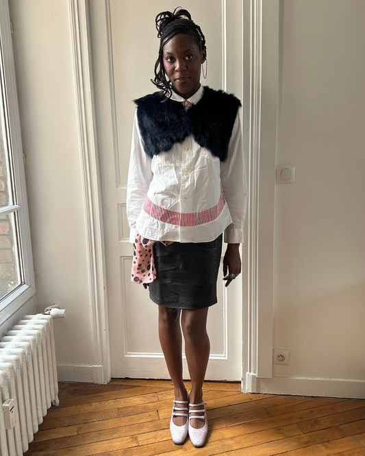 Pink scarf with black polka dots