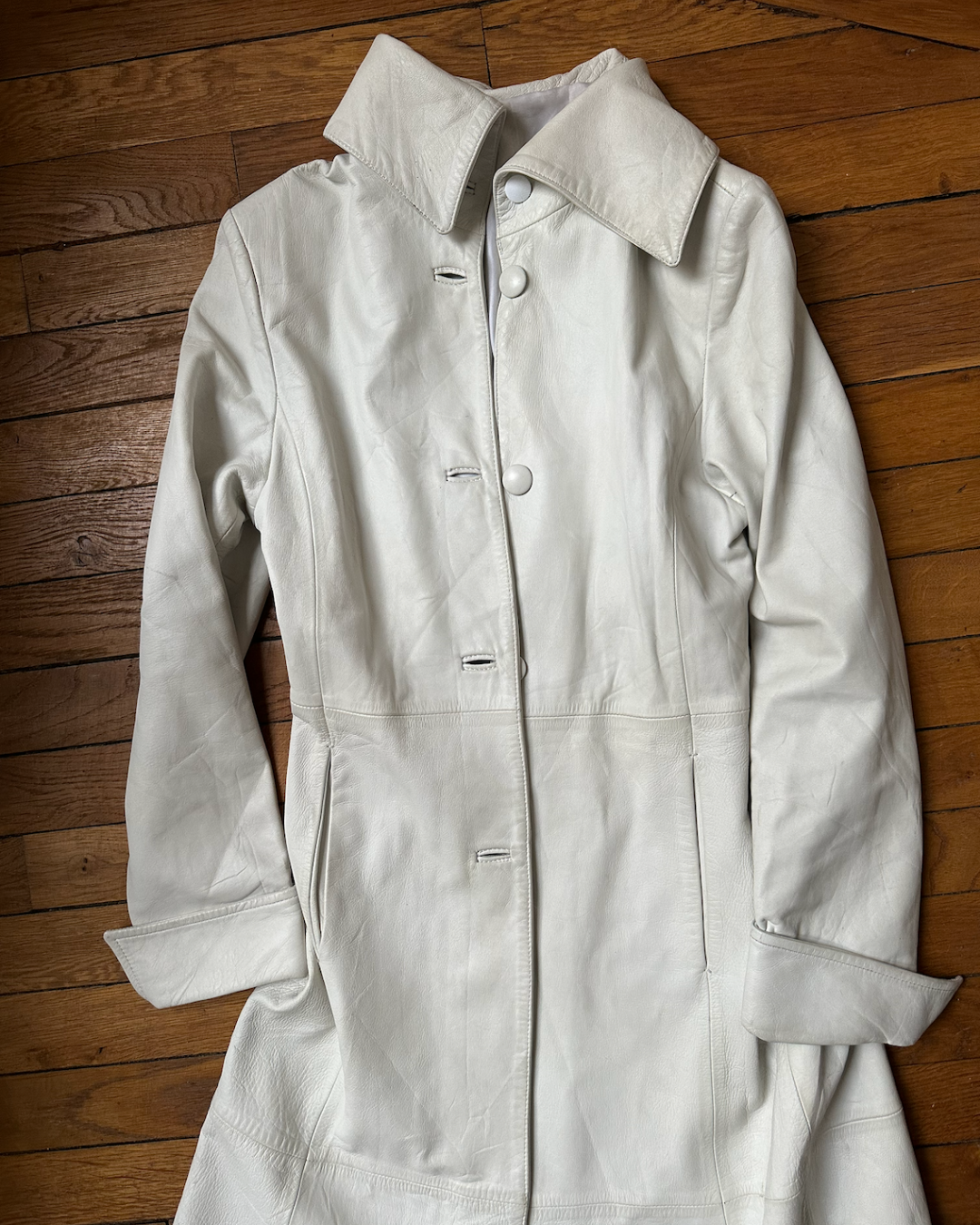 White leather trench coat