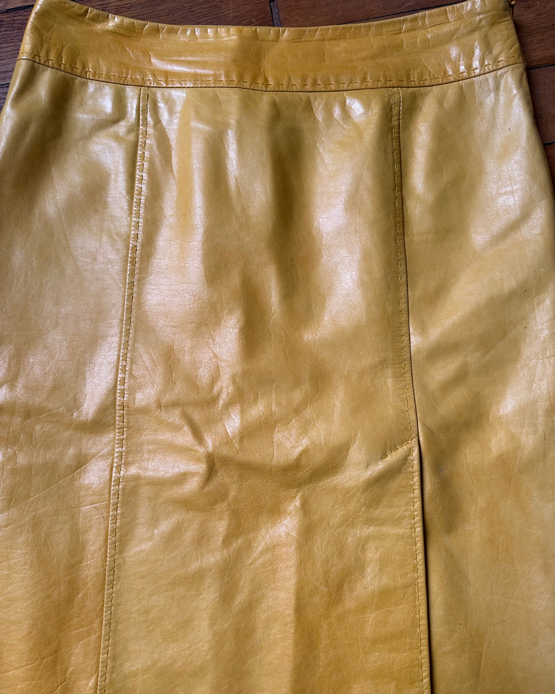 Yellow leather skirt