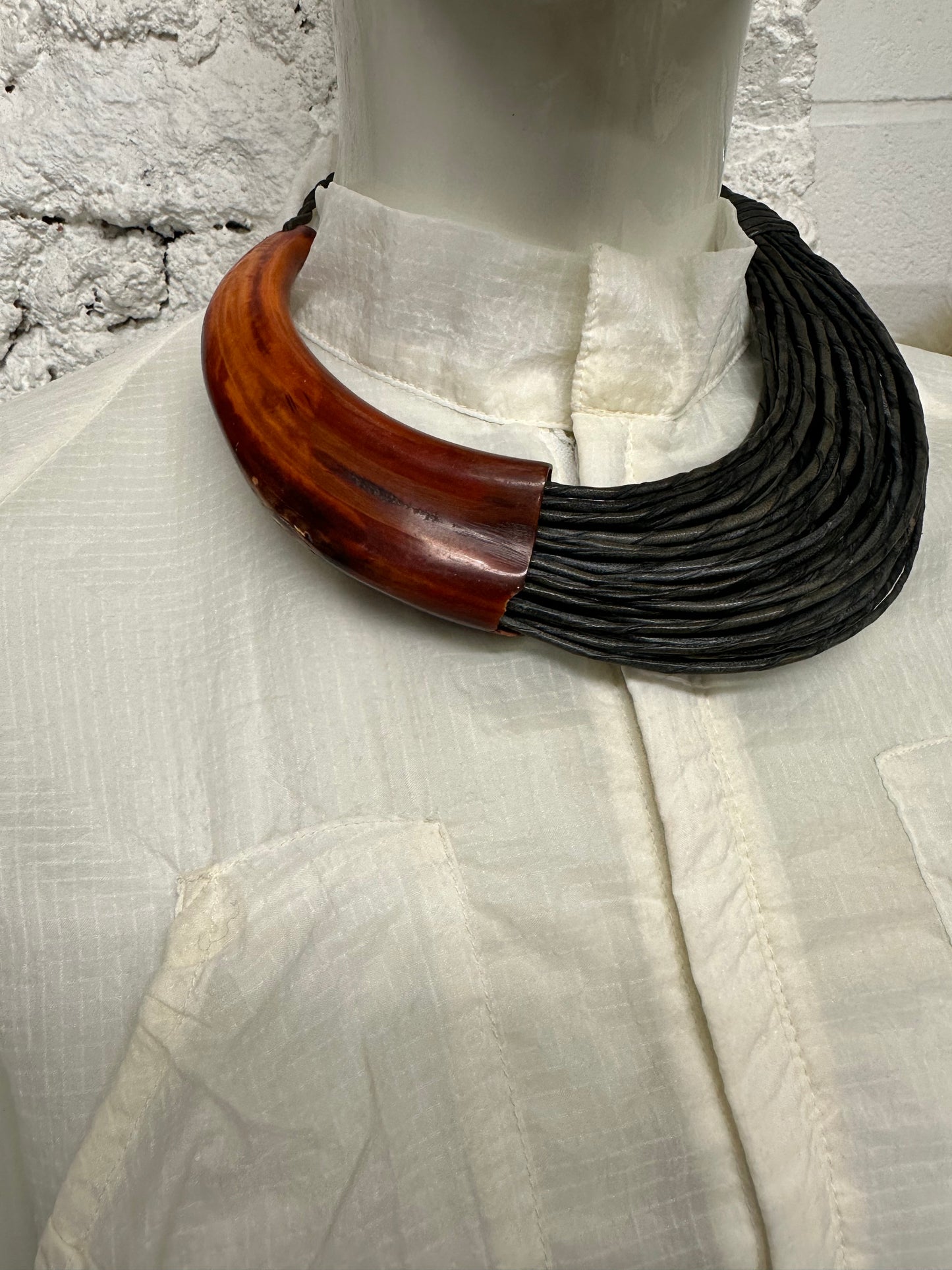 Horn and leather necklace