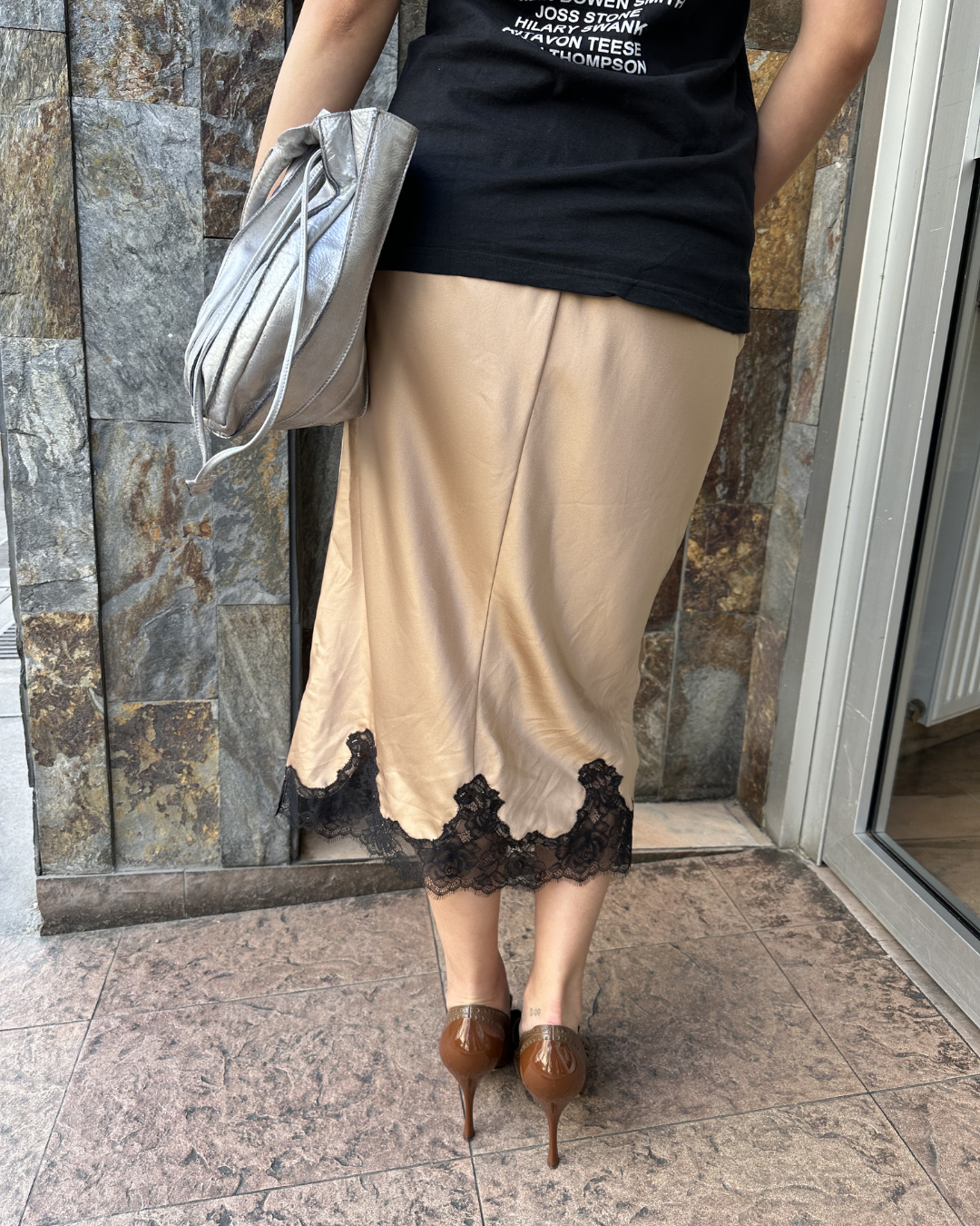 Satin and lace skirt