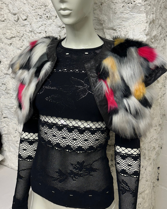 Multicolor fur sleeveless vest