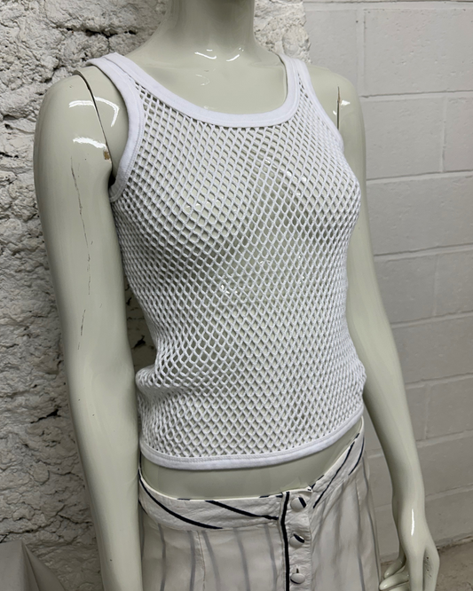 White fishnet tank top