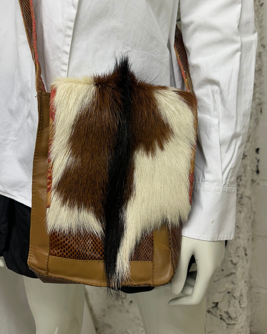 Leather and fur shoulder bag